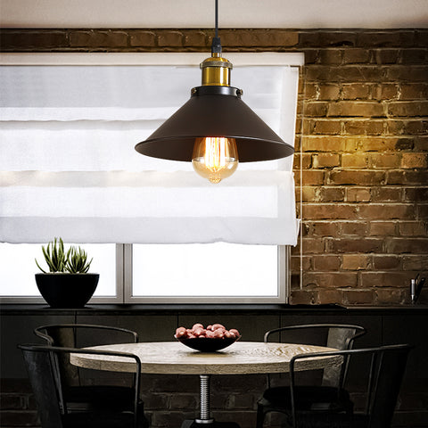 Przemysłowa lampa wisząca Żyrandol sufitowy Czarny, Φ22 cm na żarówki E27 Żyrandol sufitowy w stylu vintage Podstawowy metalowy abażur do jadalni Salon Kuchnia Sypialnia Restauracja Kawiarnia i bar
