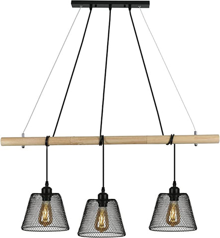 3 lampy Vintage przemysłowa lampa wisząca, żyrandol z drewna splotowego wiszący z wzornictwem przemysłowym, przemysłowy żyrandol do salonu z gniazdem E27, stalowa lampa wisząca do jadalni