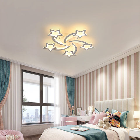 Nowoczesna lampa sufitowa LED z możliwością przyciemniania, kreatywna lampa sufitowa z 5 głowicami w kształcie gwiazdy, metalowa akrylowa lampa sufitowa z pilotem, do sypialni, salonu, jadalni, pokoju dziecięcego