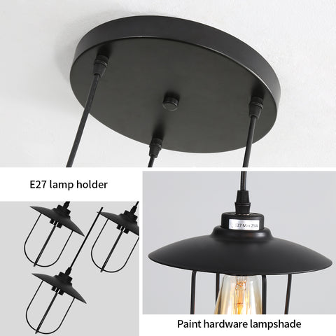 Żyrandol przemysłowy, lampa wisząca z 3 płomieniami w stylu vintage o industrialnym wzorze, lampa wisząca retro z 3 metalowymi klatkami, kolor: czarny, gniazdo: E27, 3 światła