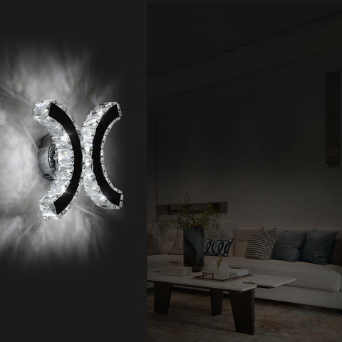 Kryształowa lampa ścienna, kinkiet wewnętrzny LED, 12W chłodne białe światło 6000K Double C Design, nowoczesna dekoracja ścienna oprawa oświetleniowa do salonu sypialnia przedpokój łazienka