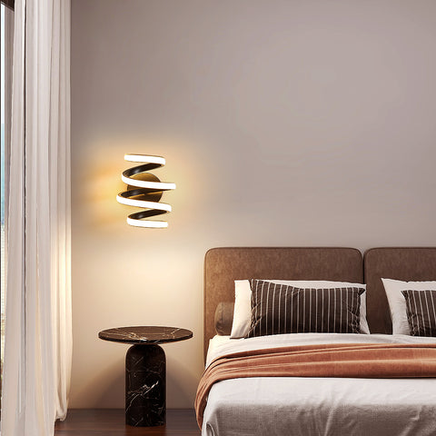 Kinkiet Led 21W Czarna spirala Prosta nowoczesna kreatywność Aluminiowa metalowa kinkiet 3000K Wewnętrzna kinkiet Nadaje się do sypialni, korytarza, salonu, baru