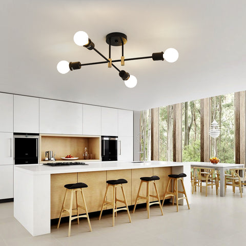 Nowoczesny żyrandol Sputnik, 4-punktowa przemysłowa lampa wisząca, lampa sufitowa E27 do montażu częściowo podtynkowego do jadalni, salonu, kuchni, biura, kawiarni, restauracji (żarówka nie jest dołączona)