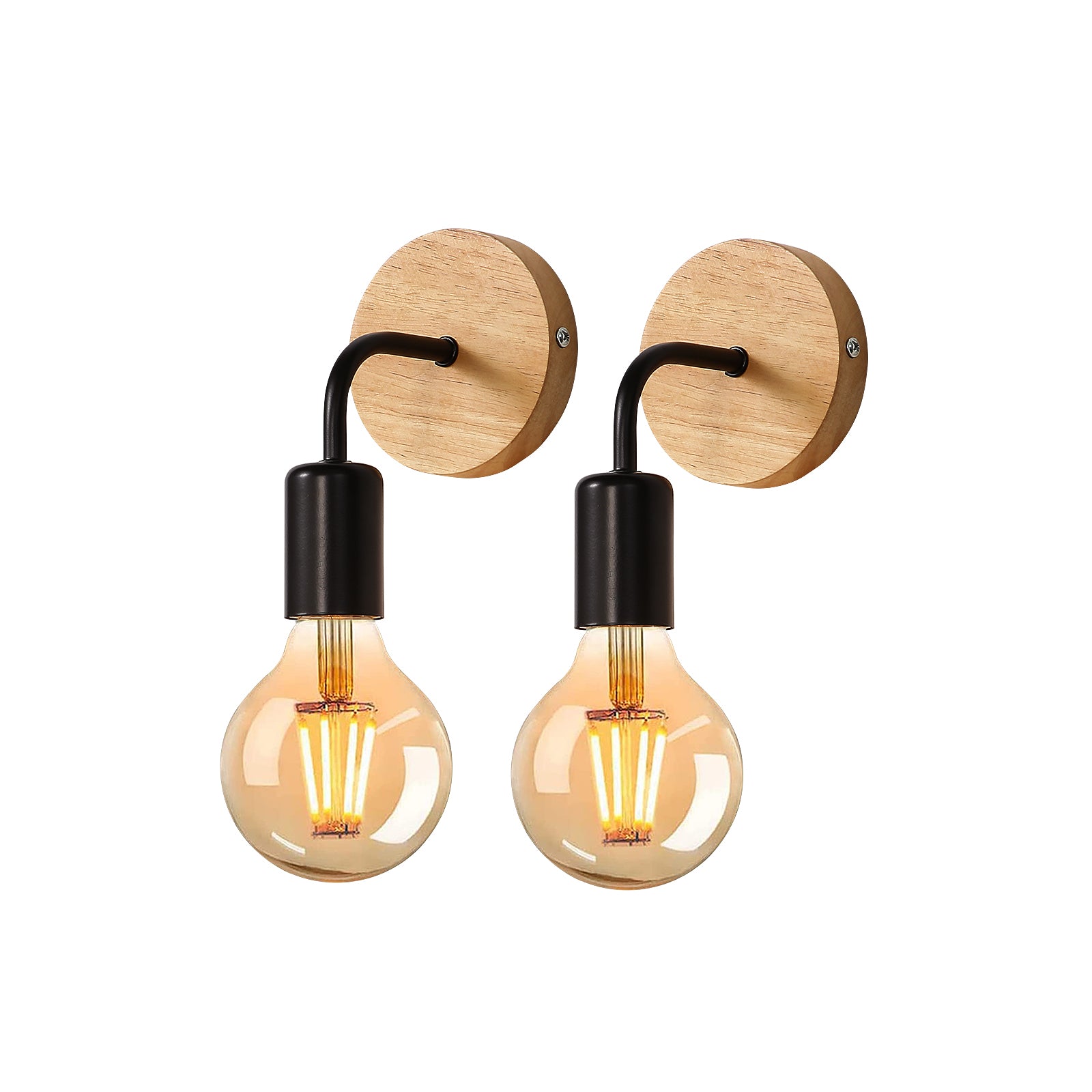 Applique Murale Interieur Industrielle 2 Pack, Lampe Murale en Bois Métal