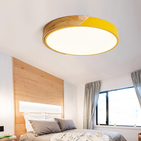 Lampa sufitowa LED, 24W Nowoczesna drewniana lampa sufitowa Okrągła Zimna biel 6000K Ø30*5CM Sypialnia, kuchnia, pokój dzienny, balkon i korytarz