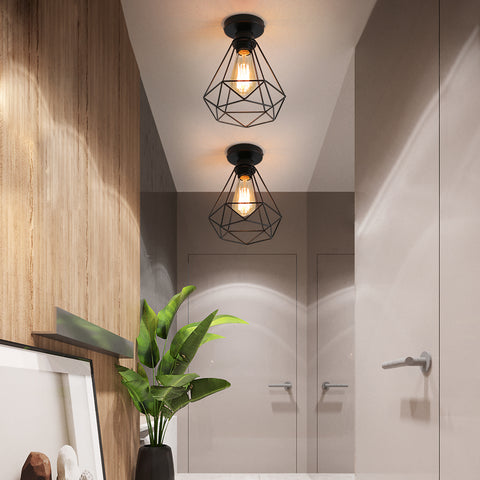 Przemysłowa metalowa lampa sufitowa, czarna lampa wisząca w stylu vintage Retro diamentowa klatka do salonu sypialnia jadalnia (bez żarówki)