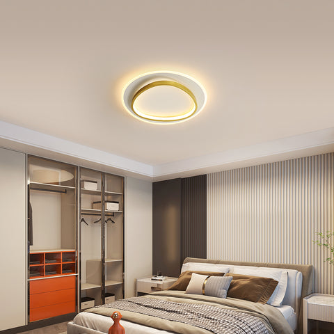 Nowoczesna lampa sufitowa LED, 40W 2700-6500K Ściemnialna lampa sufitowa LED z pilotem, okrągła, częściowo wpuszczana lampa sufitowa do sypialni, salonu, biura, gabinetu (średnica 40CM, biała i złota)