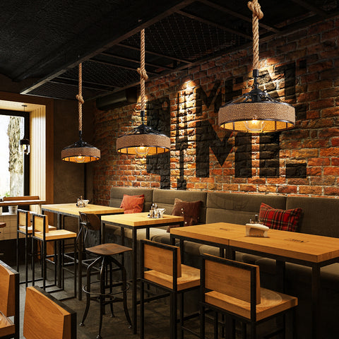 Żyrandol ze sznurka konopnego GOECO, retro czarna metalowa lampa wisząca, wiejskie żyrandole wiszące, lampa sufitowa do przedpokoju E27 Oprawa oświetleniowa do salonu Sypialnia udekoruj dom 220V