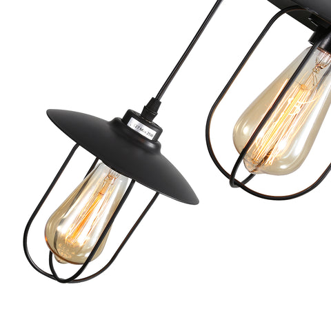 Żyrandol przemysłowy, lampa wisząca z 3 płomieniami w stylu vintage o industrialnym wzorze, lampa wisząca retro z 3 metalowymi klatkami, kolor: czarny, gniazdo: E27, 3 światła