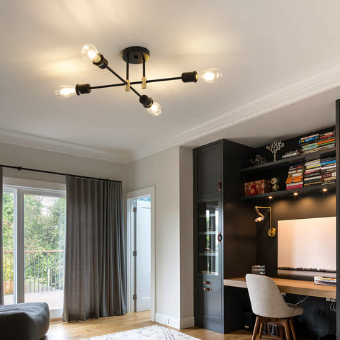 Nowoczesny żyrandol Sputnik, 4-punktowa przemysłowa lampa wisząca, lampa sufitowa E27 do montażu częściowo podtynkowego do jadalni, salonu, kuchni, biura, kawiarni, restauracji (żarówka nie jest dołączona)