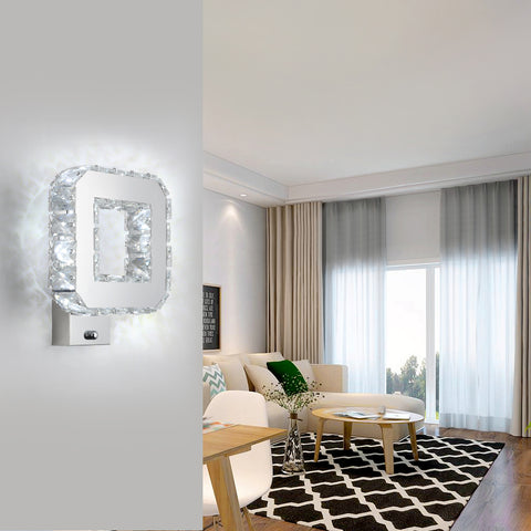 Kryształowa lampa ścienna 12W 1080lm Nowoczesna kryształowa lampa ścienna LED Dekoracja ścienna Oprawa oświetleniowa do sypialni Jadalnia Przedpokój Zimna biel 6000K