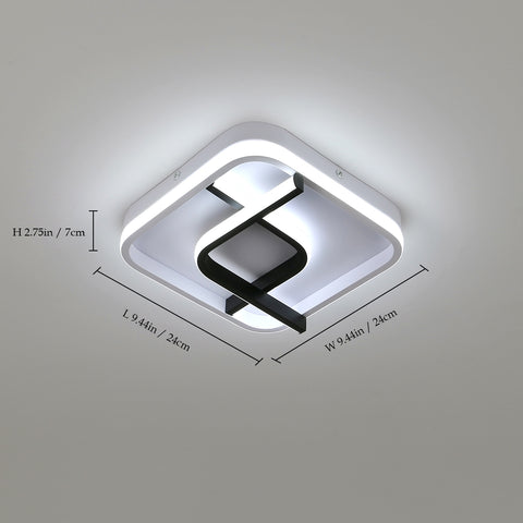 Nowoczesna kwadratowa lampa sufitowa, 24CM czarno-biała lampa sufitowa LED w geometrii, 23W 6000K chłodne białe światło akrylowa lampa sufitowa LED, do sypialni, salonu, przedpokoju, balkonu