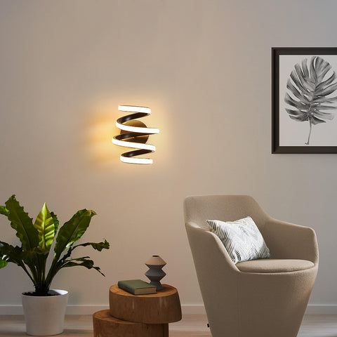 Kinkiet Led 21W Czarna spirala Prosta nowoczesna kreatywność Aluminiowa metalowa kinkiet 3000K Wewnętrzna kinkiet Nadaje się do sypialni, korytarza, salonu, baru