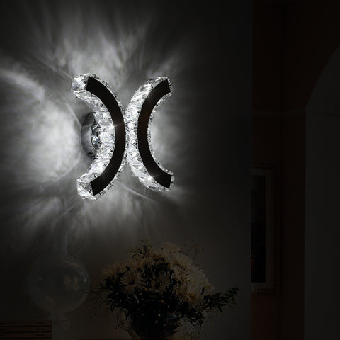 Kryształowa lampa ścienna, kinkiet wewnętrzny LED, 12W chłodne białe światło 6000K Double C Design, nowoczesna dekoracja ścienna oprawa oświetleniowa do salonu sypialnia przedpokój łazienka