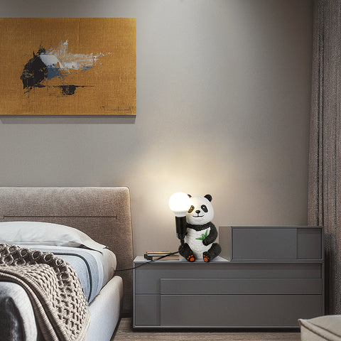 Designerskie lampy stołowe z żywicy Panda, nowoczesna kreatywna lampka nocna z przewodem wtykowym, lampa biurkowa LED Animal