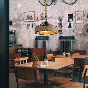 Żyrandol ze sznurka konopnego GOECO, retro czarna metalowa lampa wisząca, wiejskie żyrandole wiszące, lampa sufitowa do przedpokoju E27 Oprawa oświetleniowa do salonu Sypialnia udekoruj dom 220V