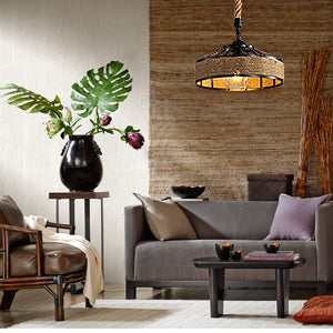Żyrandol ze sznurka konopnego GOECO, retro czarna metalowa lampa wisząca, wiejskie żyrandole wiszące, lampa sufitowa do przedpokoju E27 Oprawa oświetleniowa do salonu Sypialnia udekoruj dom 220V