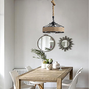 Żyrandol ze sznurka konopnego GOECO, retro czarna metalowa lampa wisząca, wiejskie żyrandole wiszące, lampa sufitowa do przedpokoju E27 Oprawa oświetleniowa do salonu Sypialnia udekoruj dom 220V