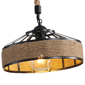 Żyrandol ze sznurka konopnego GOECO, retro czarna metalowa lampa wisząca, wiejskie żyrandole wiszące, lampa sufitowa do przedpokoju E27 Oprawa oświetleniowa do salonu Sypialnia udekoruj dom 220V