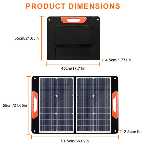 Składany przenośny panel słoneczny o mocy 75 W, 3 porty DC/PD 45 W/QC3.0/USB Kompatybilny z większością przenośnych generatorów słonecznych/elektrowni/telefonów/laptopów do podróży/kempingu/rv