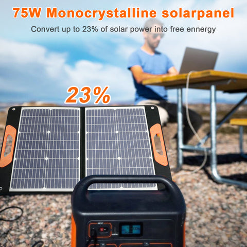 Składany przenośny panel słoneczny o mocy 75 W, 3 porty DC/PD 45 W/QC3.0/USB Kompatybilny z większością przenośnych generatorów słonecznych/elektrowni/telefonów/laptopów do podróży/kempingu/rv