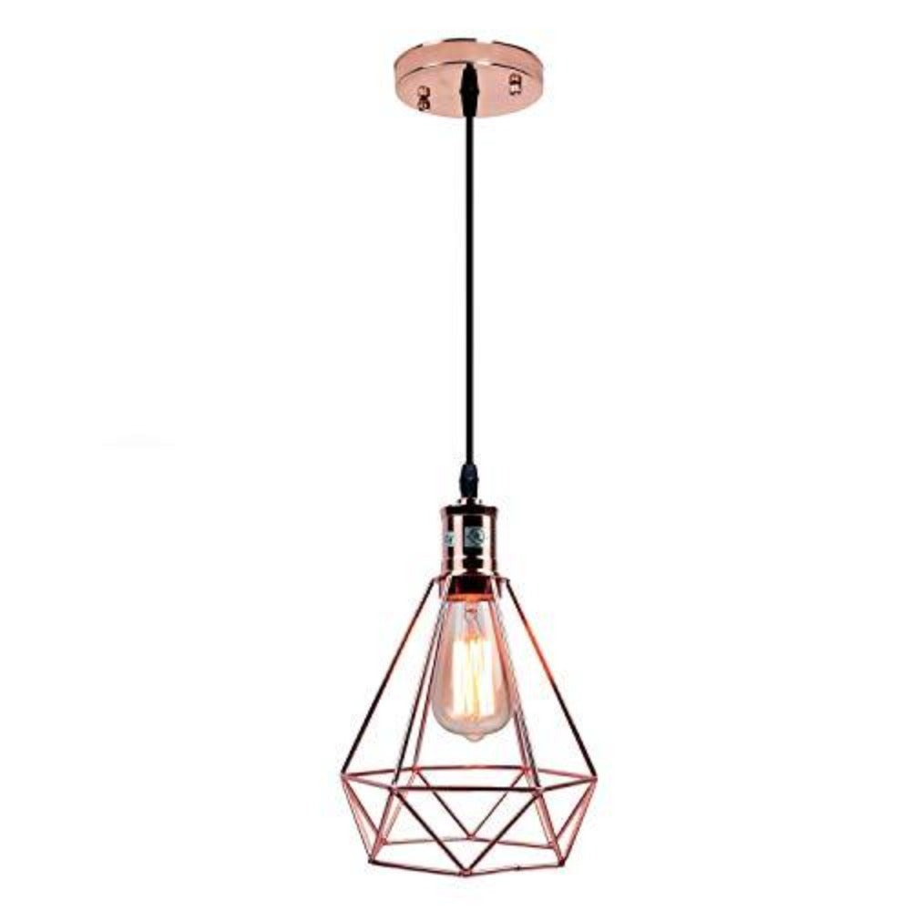 Goeco Vintage geometryczna lampa wisząca piramida metalowy drut klosz lampa wisząca sufitowa oprawa oświetleniowa (różowe złoto)