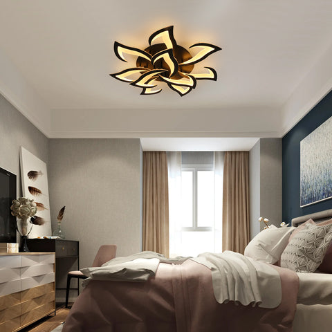 Ściemnialna lampa sufitowa LED, czarna nowoczesna lampa sufitowa z pilotem, 84W Kreatywna akrylowa lampa sufitowa z płatkami Żyrandol Lampa sufitowa do salonu, sypialni, przedpokoju, jadalni, kuchni, Φ82cm