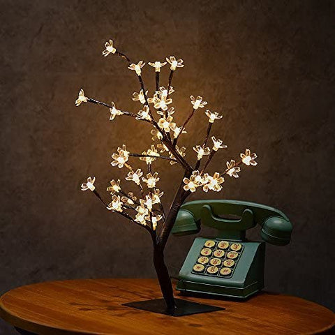 Drzewo oświetlone diodami LED 45 cm z 48 kwiatami wiśni, diody LED, na Boże Narodzenie, do wnętrz, dekoracje, biuro, łóżko, ciepła biel