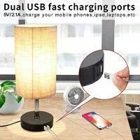 Dotykowa lampka nocna z możliwością przyciemniania 2 porty USB z żarówką E27 Beżowy klosz z tkaniny Lampa stołowa do barku nocnego Sypialnia Salon Hotelowa kawiarnia Pokój dziecięcy Pokój dzienny Biuro (bez żarówki)
