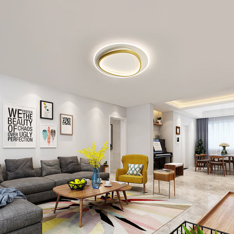 Nowoczesna lampa sufitowa LED, 40W 2700-6500K Ściemnialna lampa sufitowa LED z pilotem, okrągła, częściowo wpuszczana lampa sufitowa do sypialni, salonu, biura, gabinetu (średnica 40CM, biała i złota)