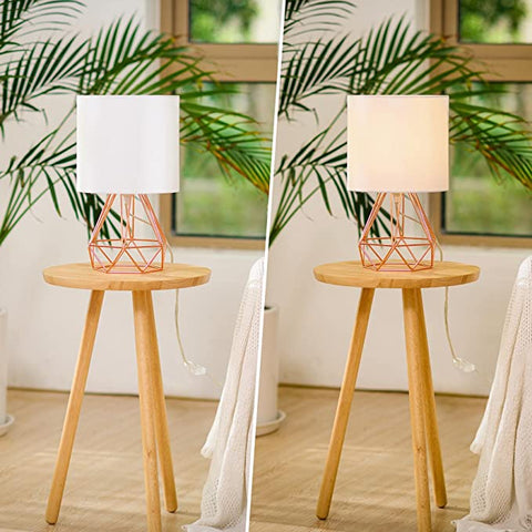 Abażur Nowoczesna lampa stołowa do sypialni, salonu Lampa klatkowa z chromowanym wykończeniem i białym kloszem (różowe złoto) Żarówki nie wchodzą w skład zestawu