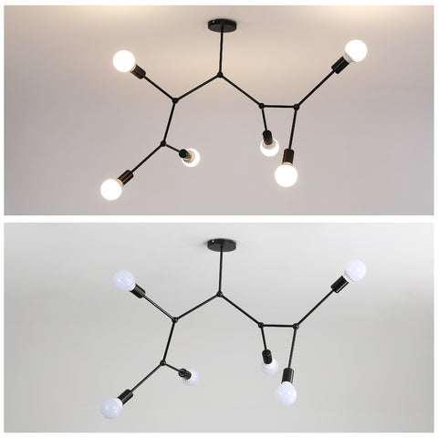 Lampa sufitowa E27, żyrandole z wieloma głowicami, czarne nowoczesne oświetlenie do salonu, sypialni