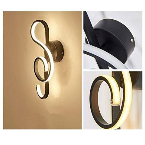 Nowoczesna lampa ścienna LED Kreatywna lampa ścienna do wnętrz, kształt nuty, taśma LED 22 W Minimalistyczna aluminiowa dekoracja artystyczna do sypialni, schodów, salonu, kawiarni, 3000 K czarna