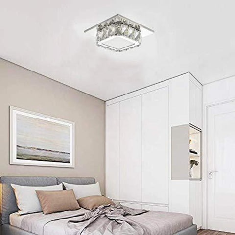 Kryształowa lampa sufitowa LED, kryształowa lampa sufitowa, kryształowy żyrandol 12W do przedpokoju, sypialni, kuchni, pokoju dziecięcego 6000K (bez zimna) (jednowarstwowa)