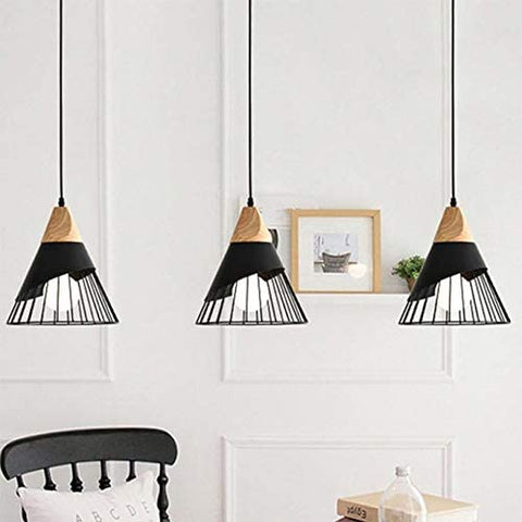 Lampa wisząca w stylu vintage, drewniany żyrandol przemysłowy E27, lampa sufitowa z czarną metalową klatką do restauracji kuchnia salon korytarz średnica 25cm