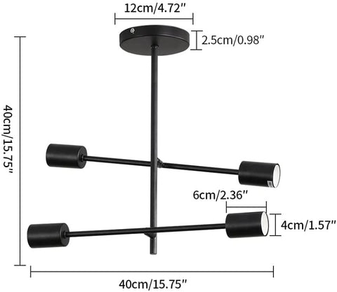 Żyrandol Nordic Sputnik, lampa sufitowa z gałęzią, 4-punktowa lampa sufitowa do montażu wpuszczanego w pomieszczeniu, do salonu, czarna