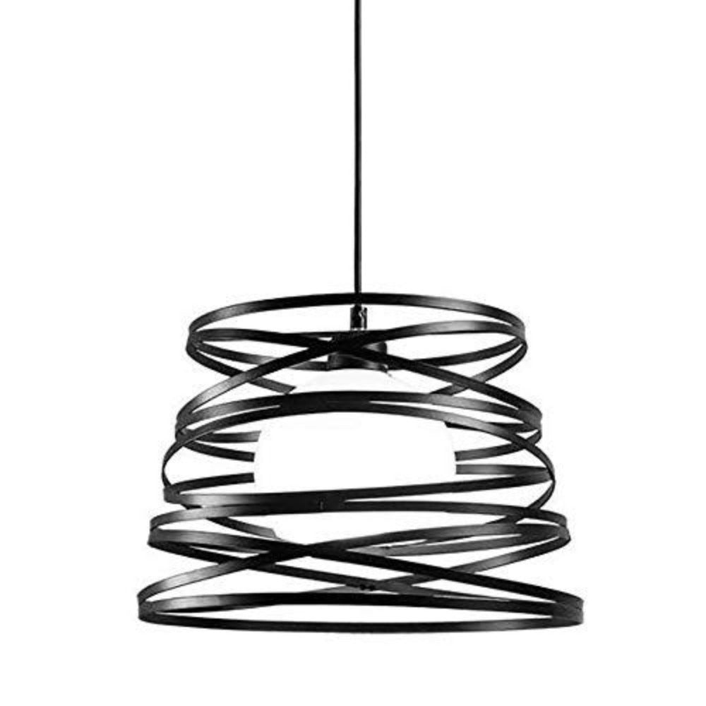 Lustre Suspension Industrielle Rétro, Vintage Plafonnier industriels en spirale design Ø30cm, Lampe de Plafond en Métal E27 Corde Ajustable Décoration, Noir (sans ampoule)