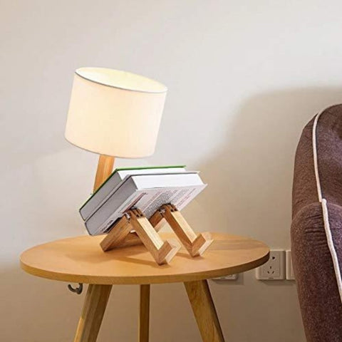 Nowoczesny kształt robota kreatywna lampa stołowa drewniana lampa biurkowa LED sypialnia salon gabinet nocna składana lampka nocna E27