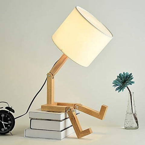 Nowoczesny kształt robota kreatywna lampa stołowa drewniana lampa biurkowa LED sypialnia salon gabinet nocna składana lampka nocna E27