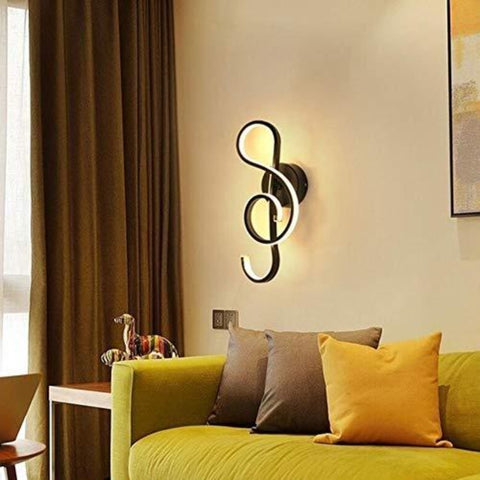 Nowoczesna lampa ścienna LED Kreatywna lampa ścienna do wnętrz, kształt nuty, taśma LED 22 W Minimalistyczna aluminiowa dekoracja artystyczna do sypialni, schodów, salonu, kawiarni, 3000 K czarna