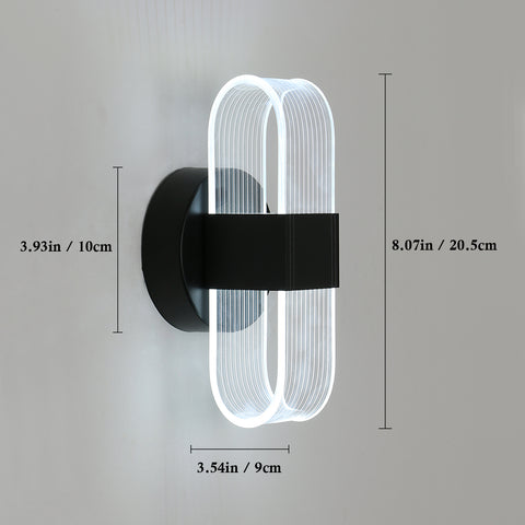 Kinkiet LED, nowoczesny kinkiet LED z możliwością przyciemniania, czarny owalny 10W akrylowy kinkiet wewnętrzny do sypialni nocny korytarz salon, 3000-6500K