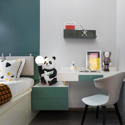 Designerskie lampy stołowe z żywicy Panda, nowoczesna kreatywna lampka nocna z przewodem wtykowym, lampa biurkowa LED Animal