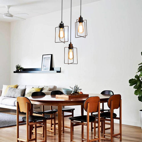 E27 przemysłowy żyrandol lampa wisząca Vintage sufitowa 3 światła lampa wisząca z metalową klatką w stylu Retro dekoracyjna do kuchni sypialnia jadalnia