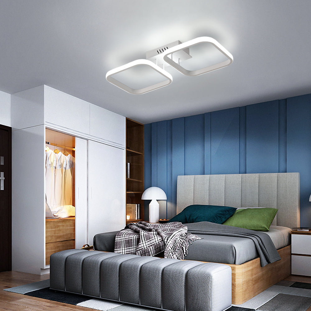 Plafonnier LED moderne, Lampe de plafond 2 carrés blancs