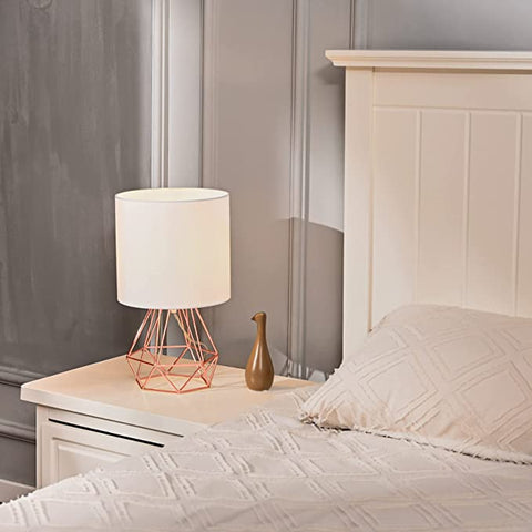 Abażur Nowoczesna lampa stołowa do sypialni, salonu Lampa klatkowa z chromowanym wykończeniem i białym kloszem (różowe złoto) Żarówki nie wchodzą w skład zestawu