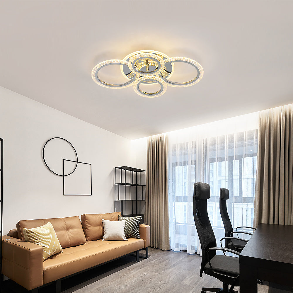 Plafonnier LED Moderne, 60W Lustre de Plafond Design à 4 Anneaux