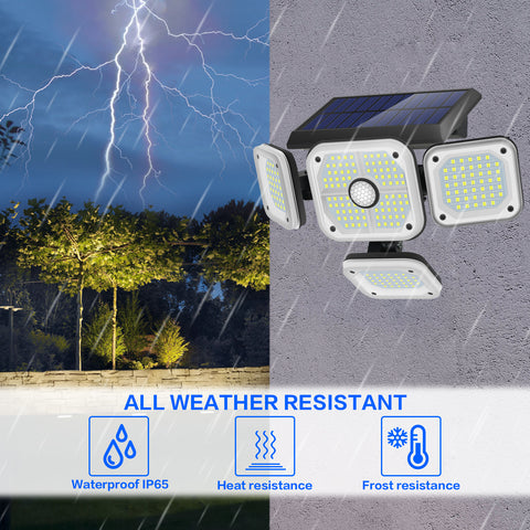 Zewnętrzna lampa solarna Detektor ruchu, 4 głowice 231 LED Zewnętrzna lampa słoneczna z pilotem IP65 Wodoodporne słoneczne oświetlenie zewnętrzne 3 tryby punktowe Projektor solarny LED Ogród Zimna biel