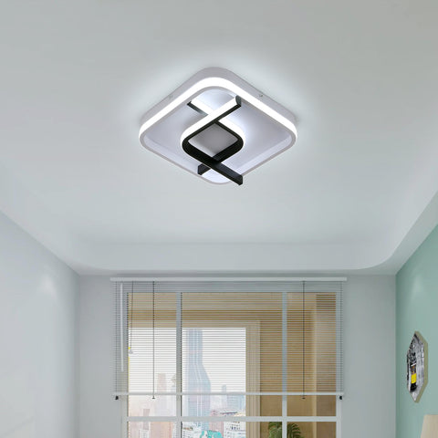 Nowoczesna kwadratowa lampa sufitowa, 24CM czarno-biała lampa sufitowa LED w geometrii, 23W 6000K chłodne białe światło akrylowa lampa sufitowa LED, do sypialni, salonu, przedpokoju, balkonu