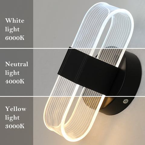 Kinkiet LED, nowoczesny kinkiet LED z możliwością przyciemniania, czarny owalny 10W akrylowy kinkiet wewnętrzny do sypialni nocny korytarz salon, 3000-6500K