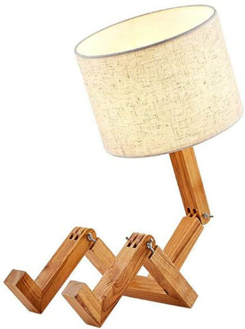 Kreatywna lampa stołowa LED z litego drewna Robot lampki nocne do sypialni gabinet do nauki europejski styl lampa do sypialni Hotel mała lampa stołowa W22cm * H44